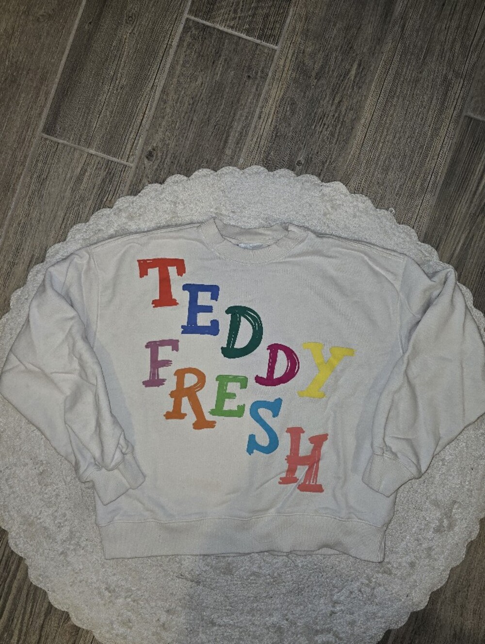Teddy Fresh White Women's  Sweatshirt with Rainbow Lettering